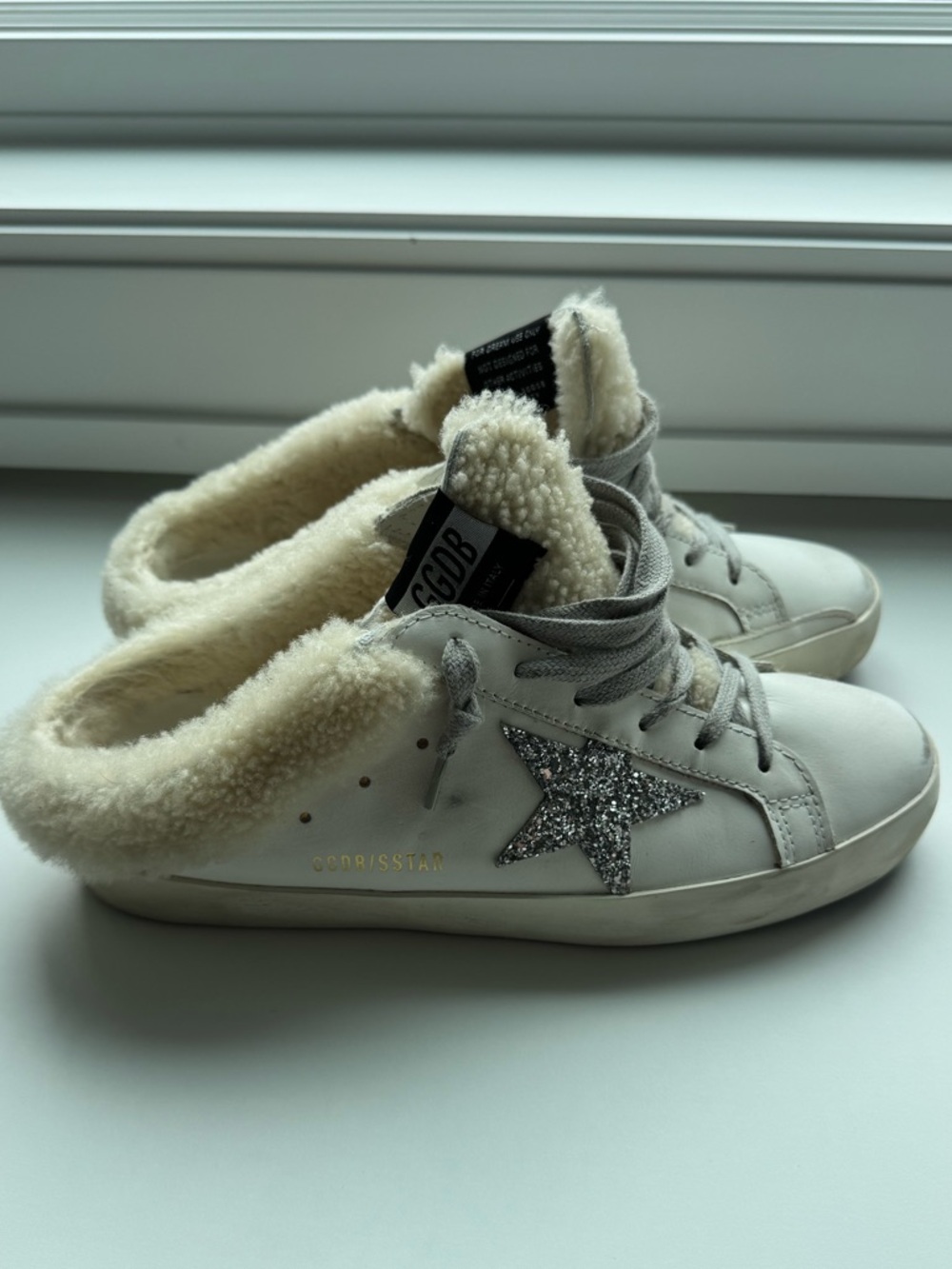 Golden Goose Superstar Shearling-Trim White Sneaker with Silver Star - Picture 2 of 5